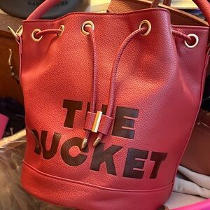 Red Bucket-Style Drawstring Handbag